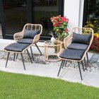 JOIVI 5-Piece Outdoor Wicker Furniture Set, Rattan Bistro All Weather Patio Conversation Set with Ottoman and Round Coffee Side Table