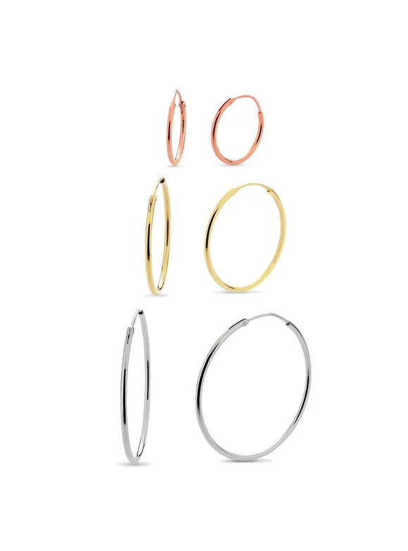 Brilliance Fine JewelrySterling Silver Tri-Colored Endless Hoop Earring Set, 3 Pairs