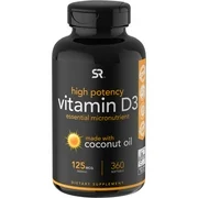 Sports Research Vitamin D3 with  Coconut Oil, 125 mcg (5,000 IU), 360 Softgels
