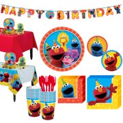 Sesame Street Tableware Party Supplies for 16 Guests with Tableware and Dcor