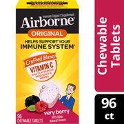 (2 pack) Airborne Chewable Vitamin C Tablets, Very Berry, 1000mg - 96 Chewable Tablets