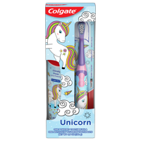 Colgate Kids Toothpaste, Manual and Battery Kids Toothbrushes with Toothbrush Cover Gift Set, Unicorn, 4 Pc