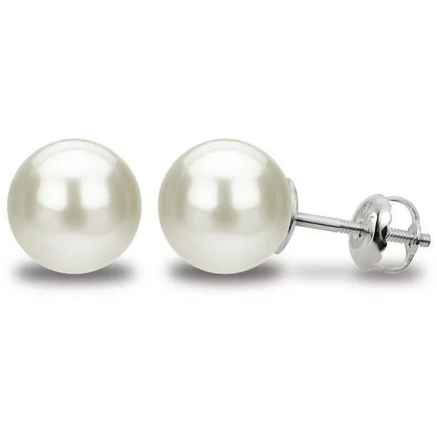 ADDURN Sterling Silver Round White 6-7mm Freshwater Cultured Pearl Screw-Back Stud Earrings