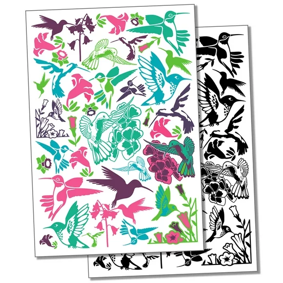 Hummingbirds and Flowers Water Resistant Temporary Tattoo Set Fake Body Art Collection - Color