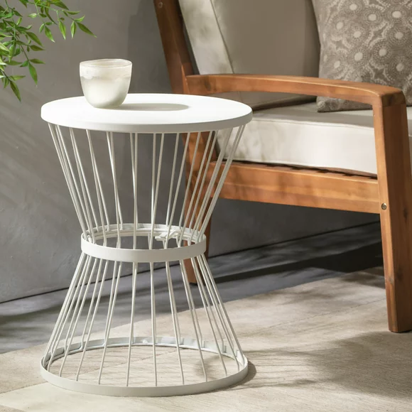 Noble House Lassen Outdoor Metal 16 Inch Side Table in Matte White