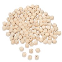 Wood Beads - 120-Piece Unfinished Faceted Geometric Wooden Beads, 0.62 Inch