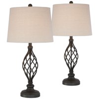 Franklin Iron Works Traditional Table Lamps Set of 2 Bronze Iron Scroll Tapered Cream Drum Shade for Living Room Family Bedroom