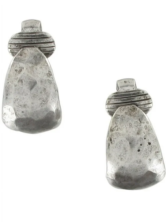 Antiqued Silver Tone Hammered Distressed Small Wide Clip On Hoop Earrings 5/8" Ladies Adult Female Women