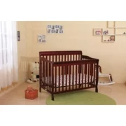 Ciara Cherry Wood Transitional Convertible Baby Crib, Toddler Bed With Spring Mattress Support & Adjustable Mattress Base
