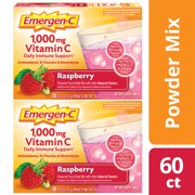 Emergen-C 1000mg Vitamin C Powder, with Antioxidants, B Vitamins and Electrolytes for Immune Support, Caffeine Free Vitamin C Supplement Drink Mix, Raspberry Flavor - 60 Count/2 Month Supply