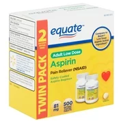Equate Adult Low Dose Aspirin Enteric Coated Tablets, Twin Pack, 81 mg, 500 Count