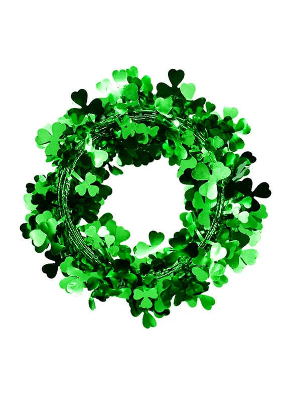 St. Patrick’s Day Green Tinsel Garland Include Shamrock Wreath, Wire Garland and Leprechaun Hat for Irish St Patrick Party Favor Home Wall Decorations