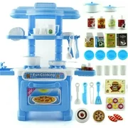 Mini Plastic Kitchen Toy Kids Cooking Pretend Play Set Toddler Playset Toy Gift Blue