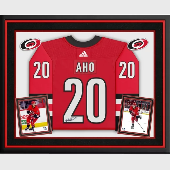 Sebastian Aho Carolina Hurricanes Deluxe Framed Autographed Red Adidas Authentic Jersey