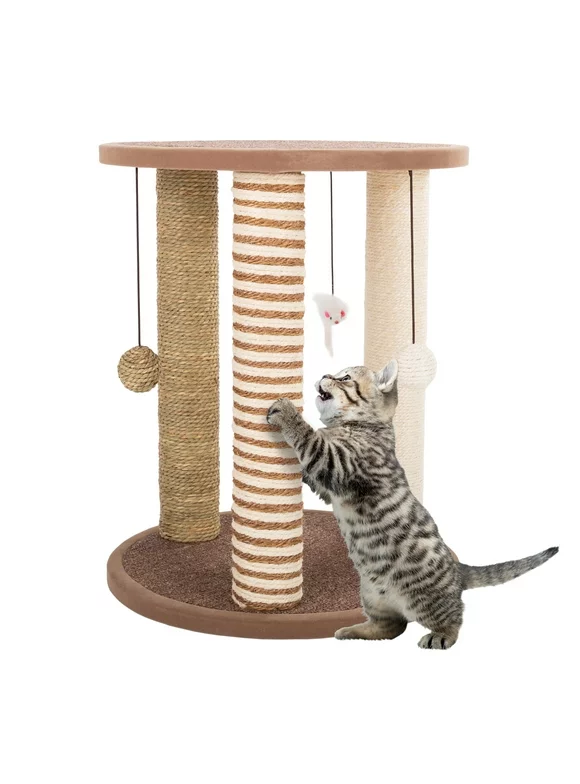 Cat Scratching Post Tower with 3 Scratcher Posts, Carpeted Base Play Area and Perch  Furniture Scratching Deterrent for Indoor Cats by PETMAKER