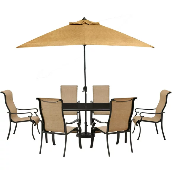 Cambridge Outdoor Hammond 7-Piece Outdoor Dining Set with Glass-Top Table and 9 ft. Umbrella