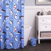 Your Zone Shark Party Fabric Shower Curtain, 70 x 72 inches, 100% Polyester, Blue