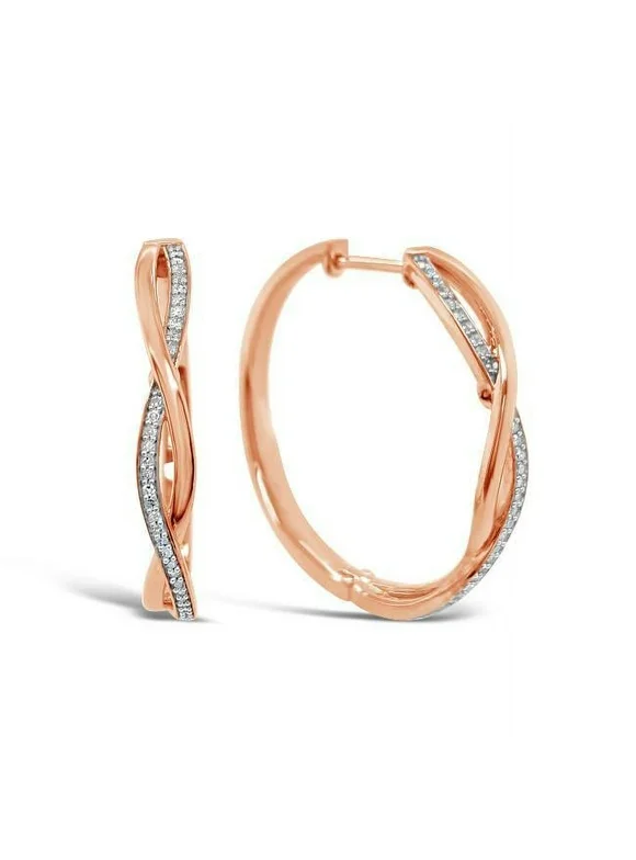 Rose Gold-Plated Sterling Silver and Diamond Crossover Hoop Earrings (0.2 cttw, I-J Color, I2-I3 Clarity)