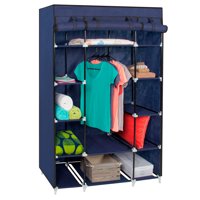 53? Portable Closet Storage Organizer Wardrobe Clothes Rack with Shelves Blue