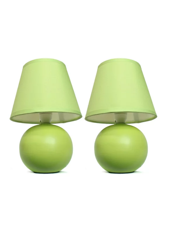 Mod Lighting and Decor Set of 2 Green Mini Ceramic Globe Table Lamps with Tapered Shade