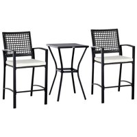 Outsunny 3 Piece Outdoor Classic Bar Style Patio Rattan Bistro Furniture Set