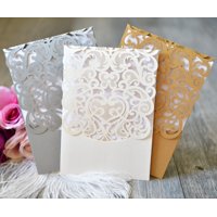 48 Laser Cut Wedding Floral Invitations Envelopes Blank Cards Boda Invitaciones Quinceanera + 48 Cardstock + 48 Envelopes + 48 Vellum Papers