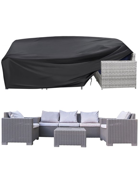 Outdoor Furniture Covers Waterproof, KING DO WAY 600D Extra Large Patio Furniture Set Table Covers Rectangular with 4 Windproof Buckles, 124''X70''X29'' Fits 12-14 Seat, Black