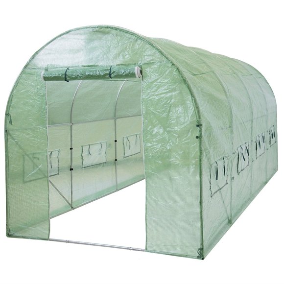 Daily Boutik Outdoor 7 x 15 Ft Hoop House Greenhouse with Steel Frame and Green PE Cover