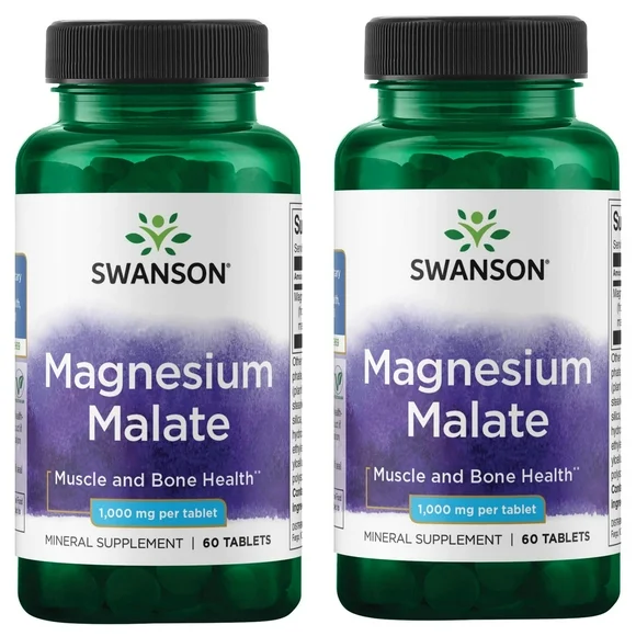 Swanson Magnesium Malate 1,000 mg 60 Tabs 2 Pack