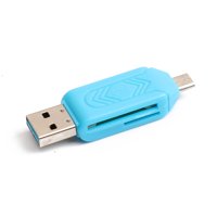 Aibecy Multifunctional Card Reader USB A Micro USB 2-in-1 OTG Card Reader Support SD/TF Card for Phone PC Laptop Blue
