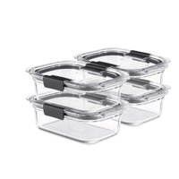 Rubbermaid Brilliance Glass Food Storage Containers, 3.2-Cup Food Containers with Lids, 4-Pack (8 Pieces Total), BPA Free and Leak Proof