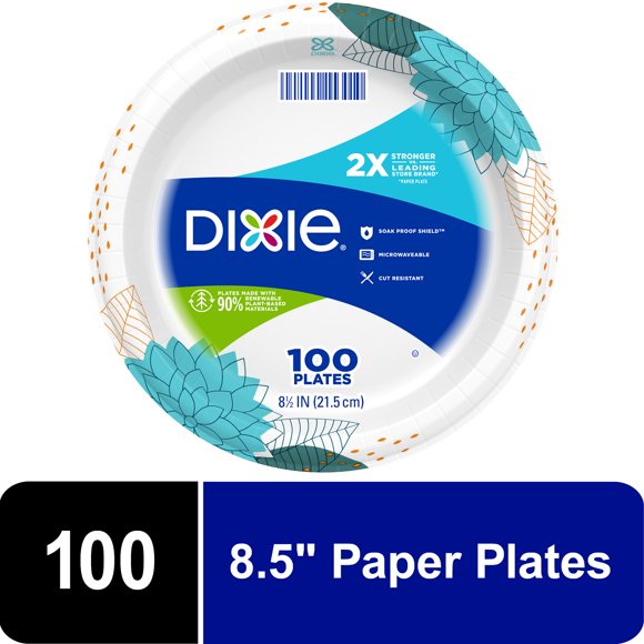 Dixie Disposable Paper Plates, 8.5 in, 100 count