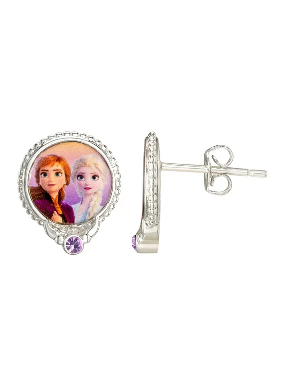 Disney Frozen Girls' Crystal Silver Plated Anna and Elsa Stud Earrings