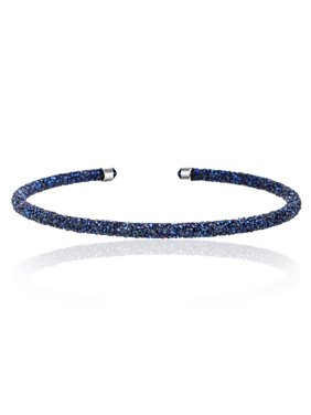 Lesa Michele Women's Blue Crystal 17" Collar Necklace in Rhodium Plated Brass