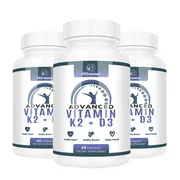 Nuvanna Vitamin K2 + D3 Capsules - Bone & Heart Health Formula with Bioperine - Maximum Absorption, Immune, & Muscle Support - Fast-Acting, Non-GMO & Gluten-Free Supplement - 180 Capsules - 3 Bottles
