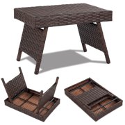 Topbuy Brand New Folding PE Rattan Wicker Side Coffee Table Patio Garden Outdoor