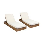 Simmons Outdoor Acacia Wood Chaise Lounges, Cream, Teak