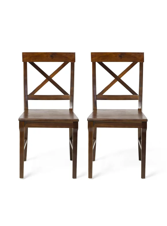 Noble House Harrison Indoor Farmhouse Acacia Wood Dining Chair, Set of 2, Brown