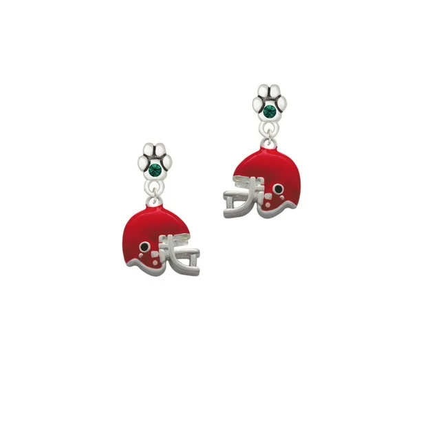 Small Red Football Helmet - Green Crystal Paw Earrings