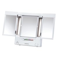 ($50 Value) Jerdon Style Makeup Mirror in White 5x Magnification with Tabletop Tri-Fold 2-Sided Light, 12.75" x 3.75" x 10.75"