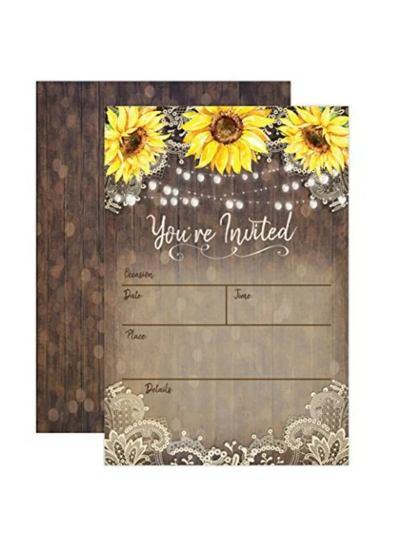 Country Lace and Sunflower Invitations, Rustic Elegant invites for Wedding Rehearsal Dinner, Bridal Shower, Engagement, Birthday