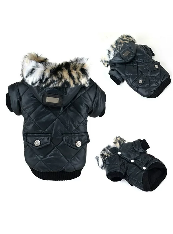 Dog Faux Pockets Hooded Jacket Warm Winter Coat Snowsuit For Small Dog