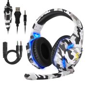 PC Gaming Headset for PS4, Xbox One, Mac, Laptop, Nintendo Switch, Over-Ear Gaming Headphones with Stereo Surround Sound with Noise Canceling Mic, LED Light, Soft Memory Earmuffs, Volume Control