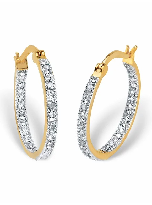 PalmBeach Jewelry Round Diamond Accent Inside-Out Hoop Earrings 1/10 TCW Gold-Plated 7/8"