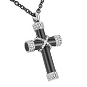 Black Steel Hawser Cross Cremation Jewelry Keepsake Memorial Urn Ashes Necklace for Friend/Family/Pet