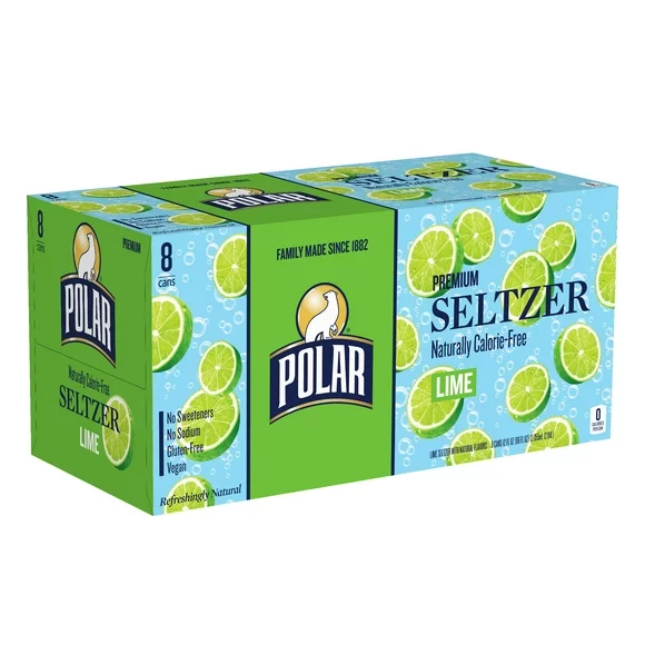 Polar Zero Calorie Lime Sparkling Seltzer Water, 12 fl oz, 8 Pack Cans