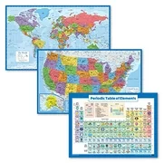 3 Pack - World & USA Map Poster Set + Periodic Table of The Elements Chart for Kids (Laminated, 18" x 29)