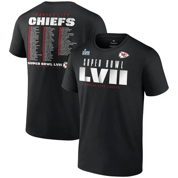 Men's Fanatics Branded Black Kansas City Chiefs Super Bowl LVII Varsity Roster T-Shirt