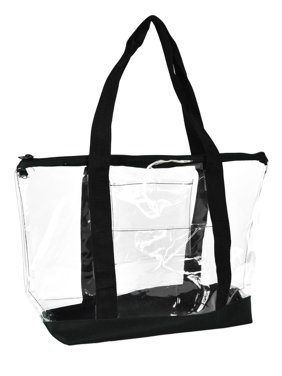 DALIX Clear Transparent Shopping Bag Security Work Tote (Zippered) in Black