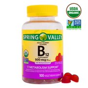 Spring Valley Organic Vegetarian Vitamin B12 Gummies, 500 mcg, 100 Ct